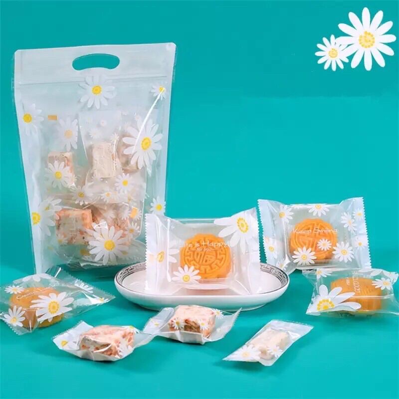 Túi zip đựng bánh kẹo nougat hình hoa cúc 15 x 23cm