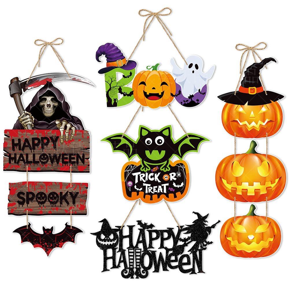 Trang Trí Tiệc Hóa Trang Halloween Bí Ngô Ma Bát Cửa Treo Tỳ Hưu Thạch Hoạt Hình Hình Giấy Trang Trí Cho Gia Đình Lễ Hội Tiếp Liệu