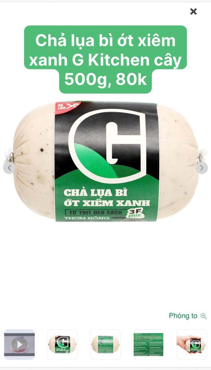 Chả lụa bì ớt xiêm xanh G Kitchen cây 500g