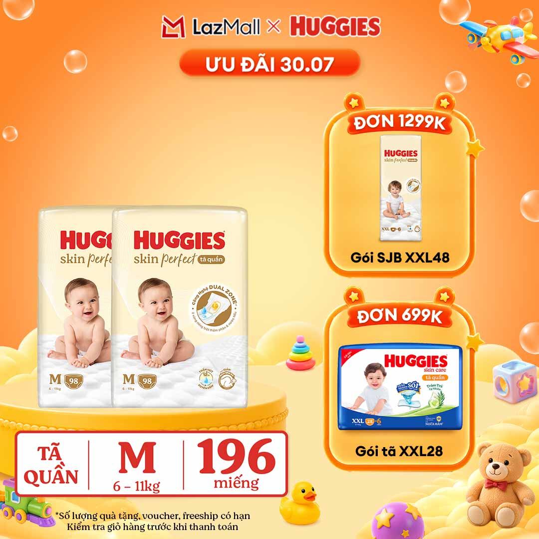 [30.7 QUÀ TẶNG ĐH 699K]  Combo 2 Tã quần Huggies Skin Perfect M size Mega Jumbo 98+4 miếng