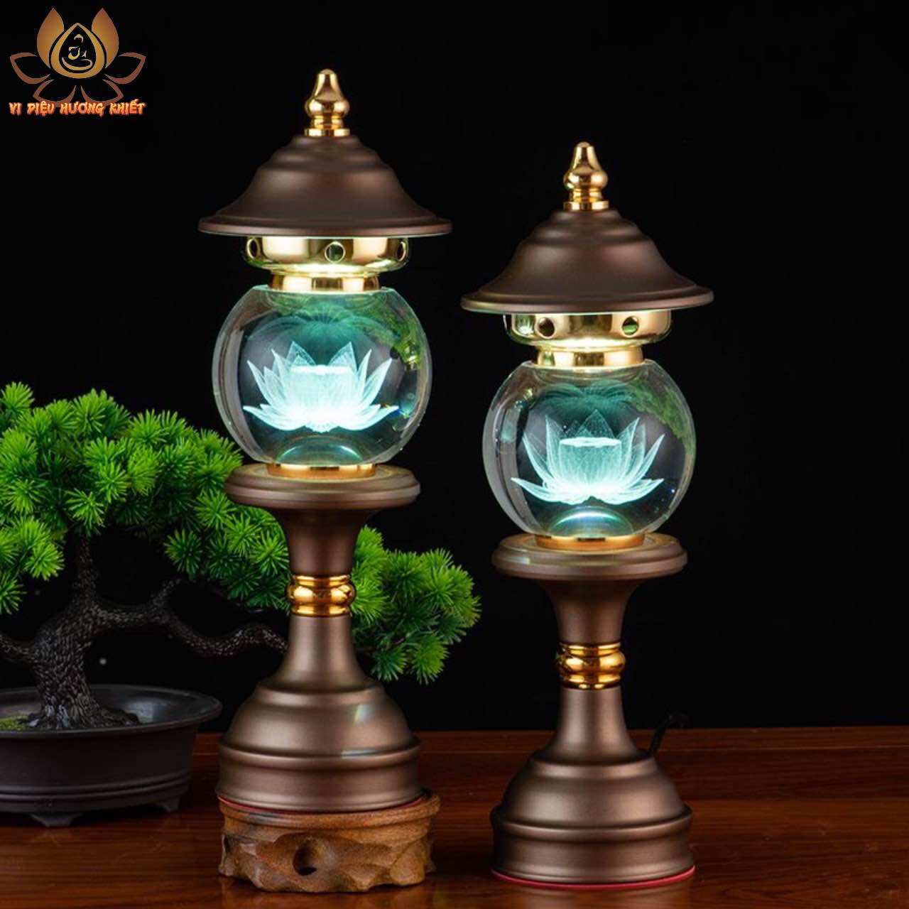 CẶP 2 CÂY ĐÈN LED HOA SEN PHA LÊ THỜ CÚNG TRANG TRÍ