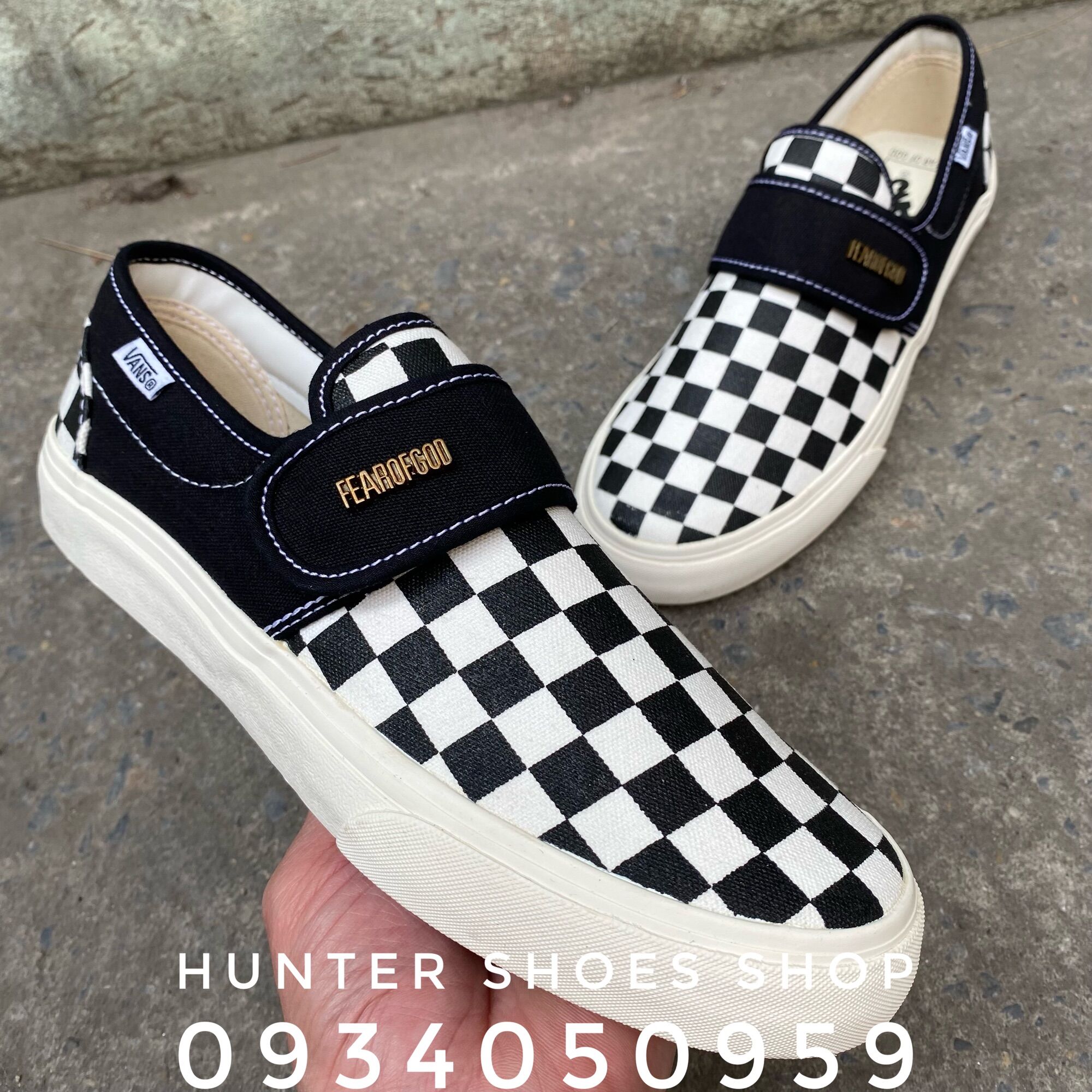 Giày vans slipon caro đen trắng