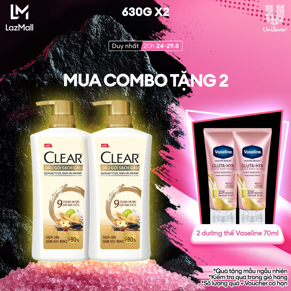 Combo 2 dầu gội clear 9 thảo dược cổ truyền sạch gàu giảm gãy rụng 630g