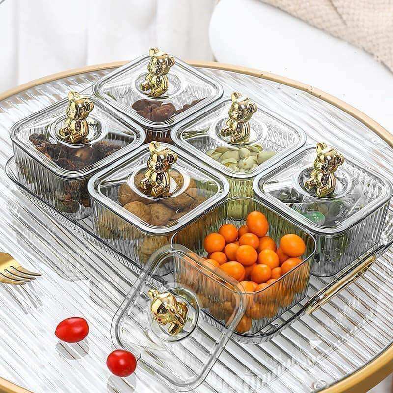 Khay Đựng Mứt Tết 2024, đựng bánh kẹo, đựng trái cây sấy khô, đồ ăn vặt nắp có gấu