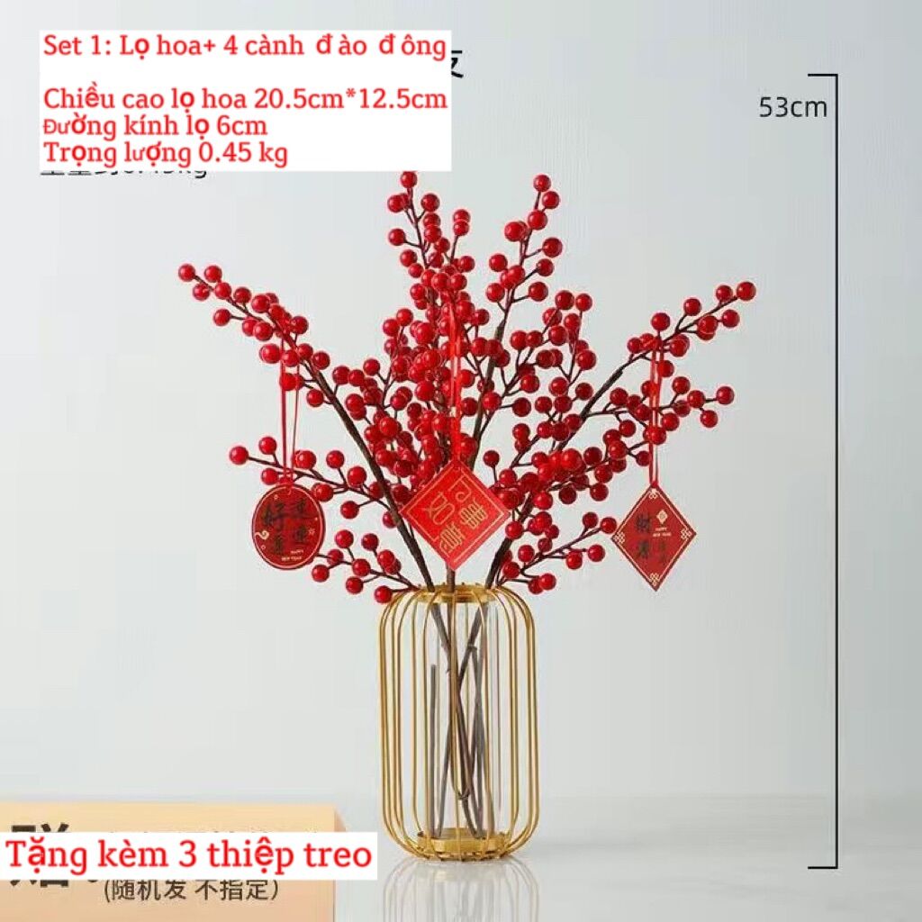 [Hàng sẵn SLL] Set lọ đào đông đỏ trang trí tết