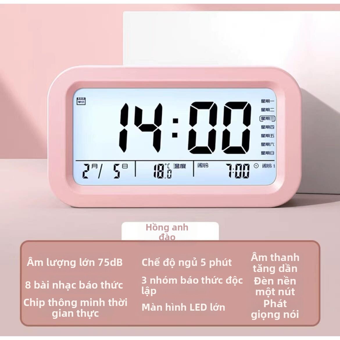 Đồng Hồ Báo Thức Có Giọng Nói và Đèn Đêm cho Người Cao Tuổi và Người Mù