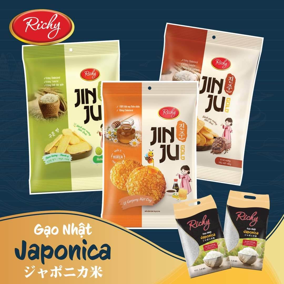 Sỉ Combo 5 gói Bánh gạo Richchy Jinju vị cốm sữa/ bò nướng/ mật ong 145gr