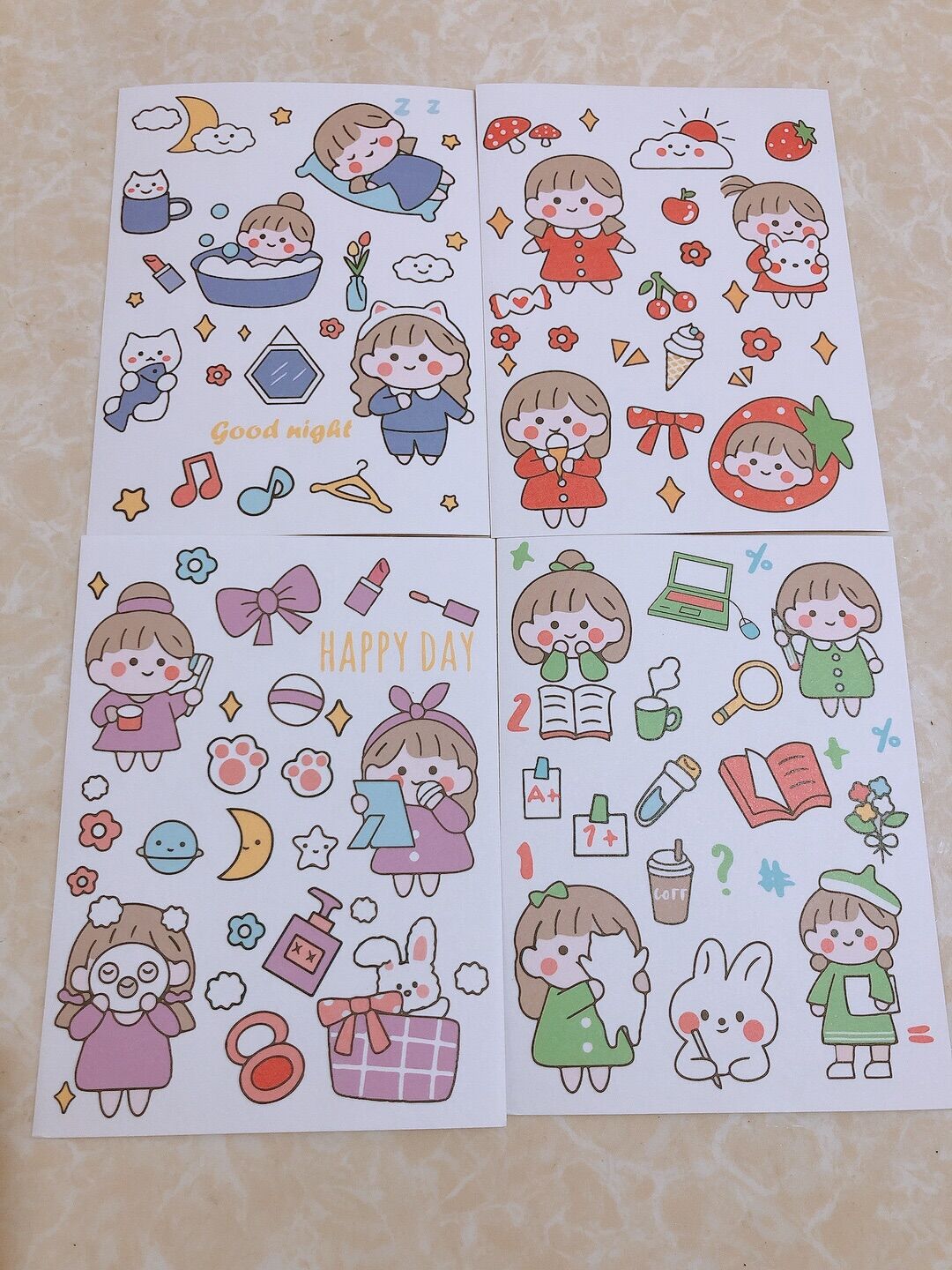 SET 4 MIẾNG HÌNH DÁN/ STICKER CUTE DỄ THƯƠNG dùng trang trí sổ vở...