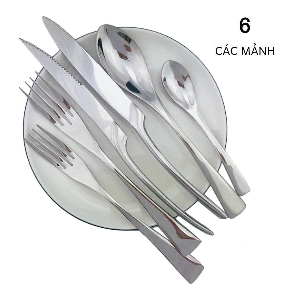 6 Chiếc Bạc Muỗng Cà Phê Bộ Nĩa Inox 304 Flatware Chén Ăn Bít Tết Dao Gương Bạc Dao Kéo Hoa Văn Màu Xanh Và Trắng