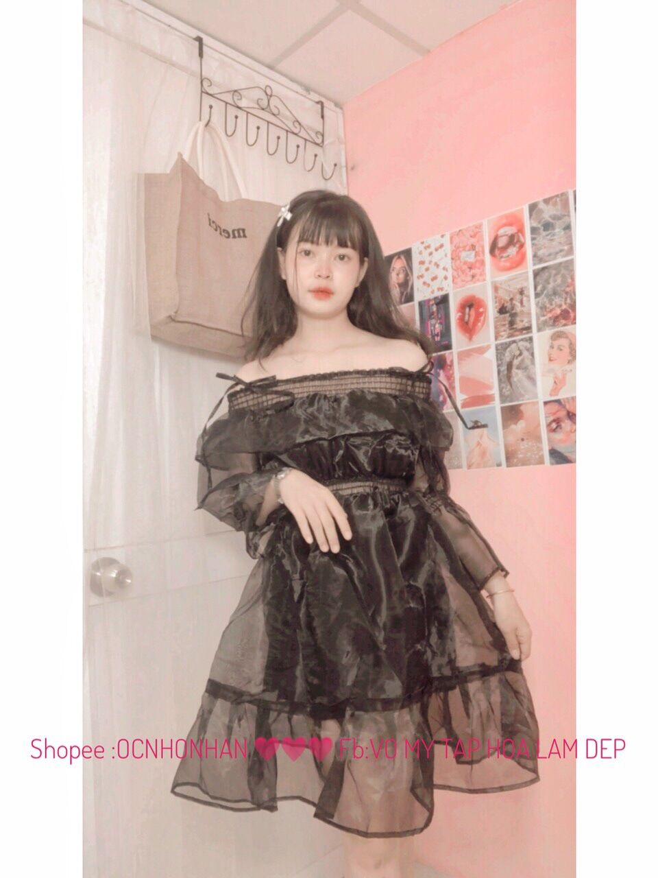 Đầm bẹt vai nhún xoè tiểu thư