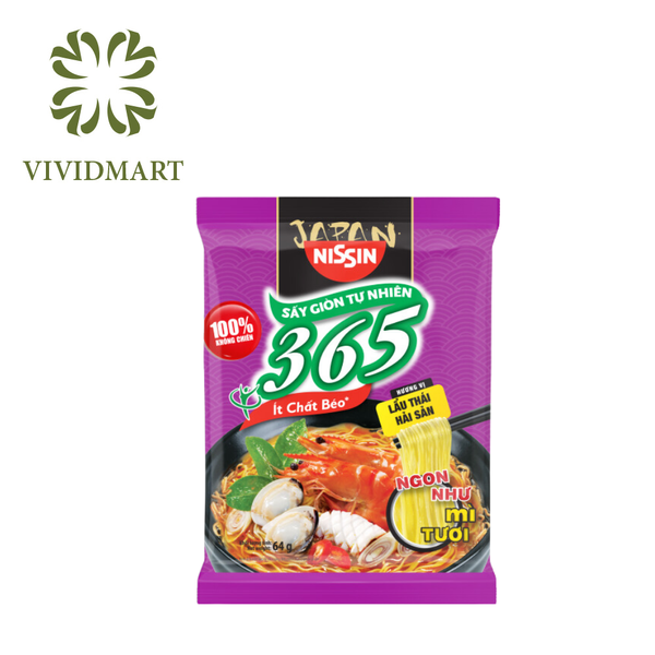 - nissin - 365 instant noodles 3 flavours: thai seafood hot pot, pork bone with mince pork, japanese seaweed miso soup
