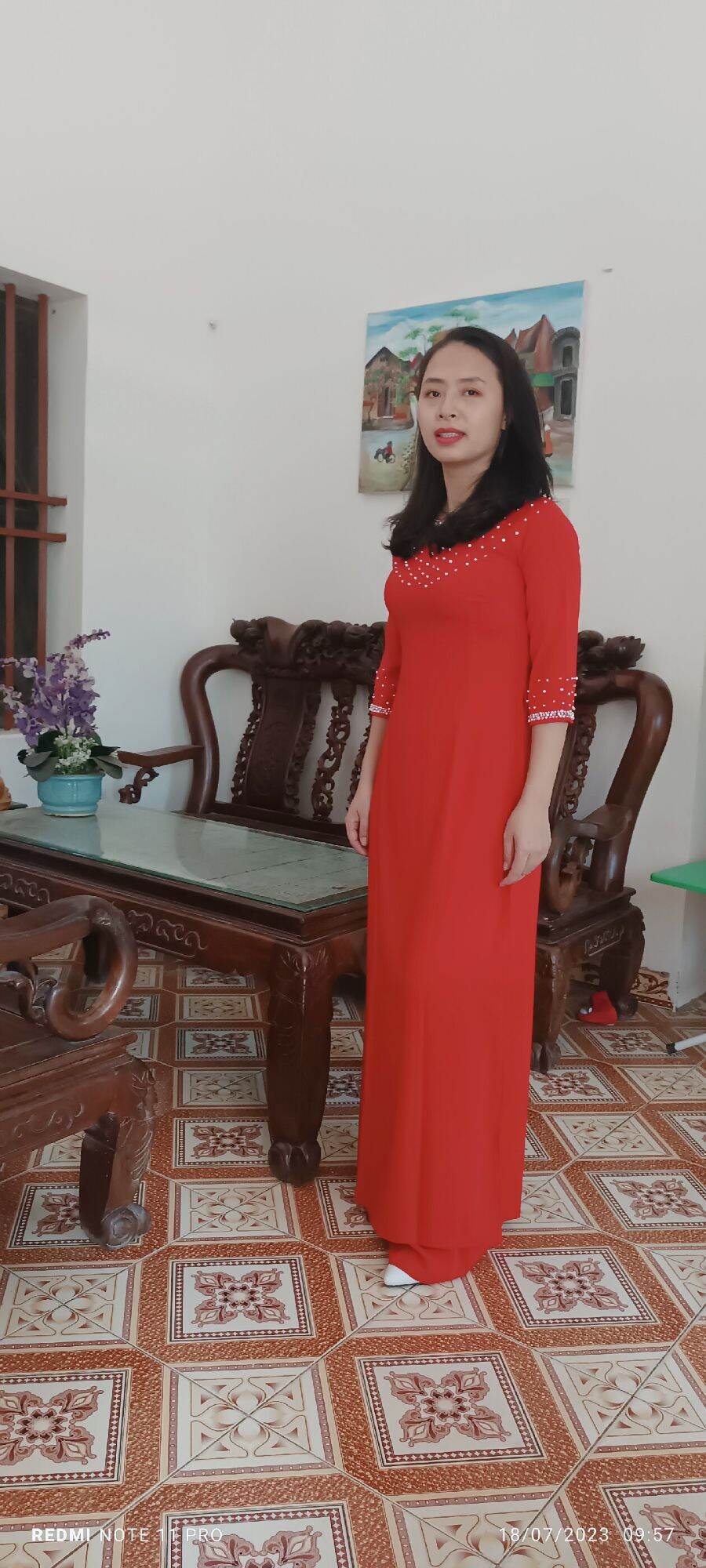 💥 Bộ Áo Dài đính ngọc cổ và tay ❤️