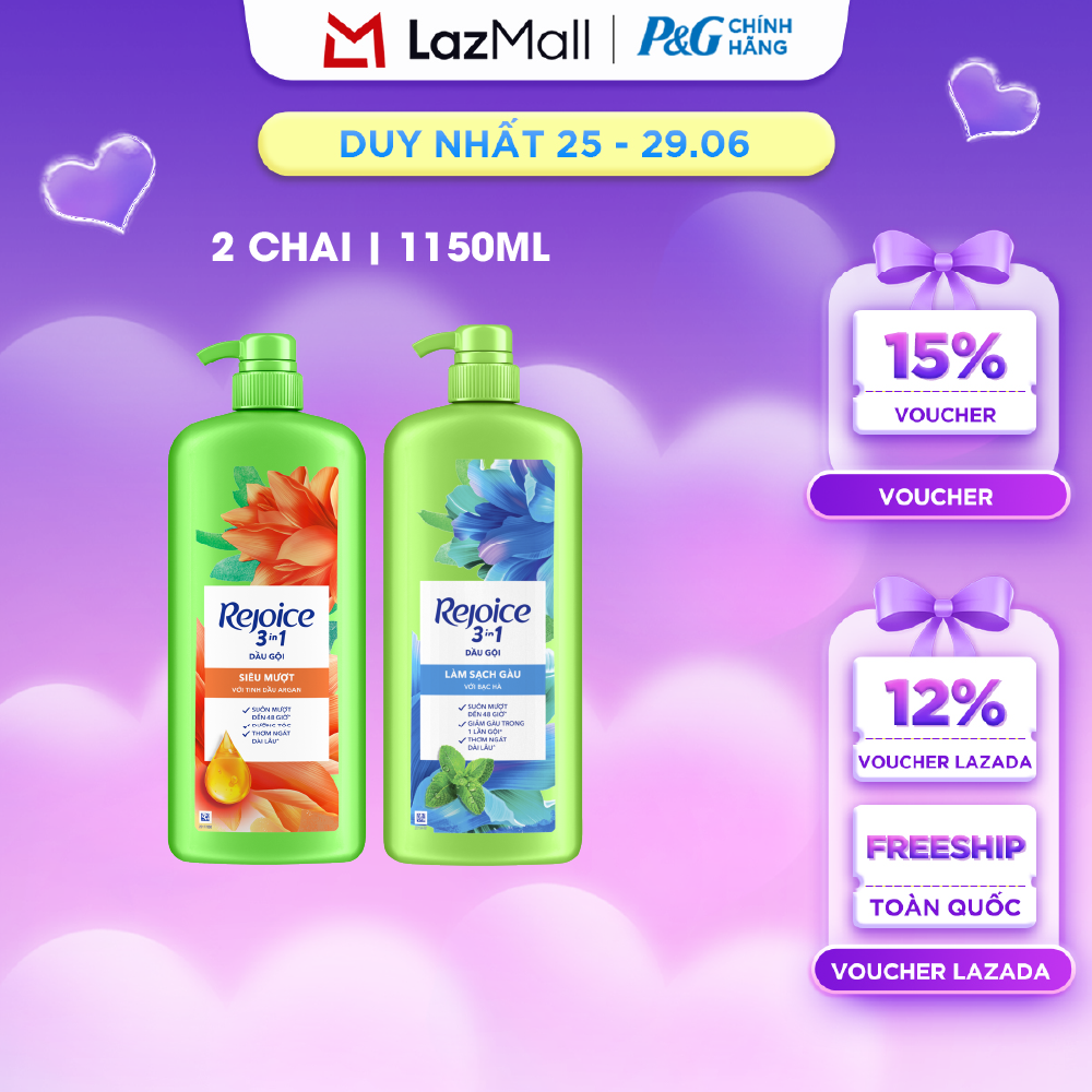 Combo 2 Dầu Gội REJOICE Siêu Mềm Mượt Sạch Gàu/ Siêu Mềm Mượt Chai 1150ML