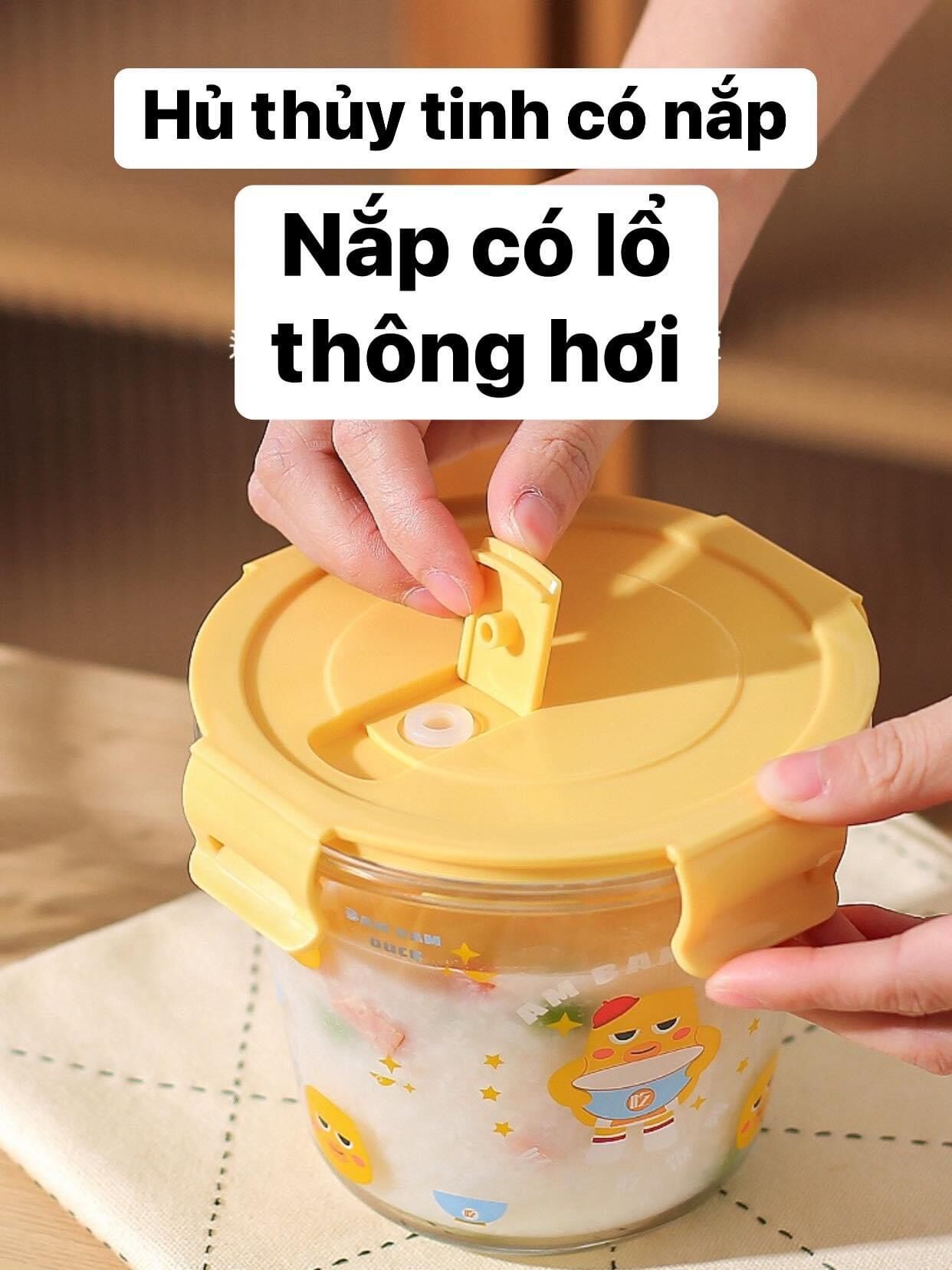 Hủ thủy tinh có nắp con vịt vàng