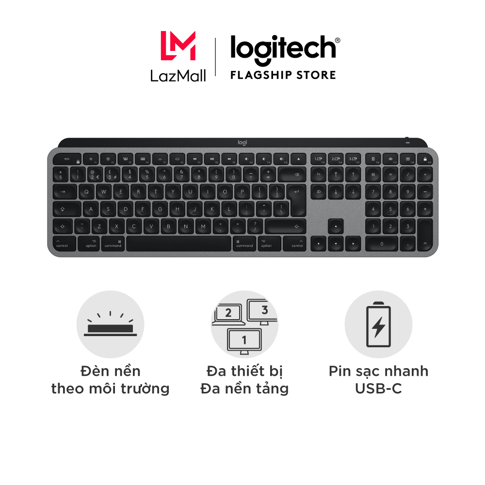 Bàn phím không dây Bluetooth Logitech MX Keys - đèn nền cảm biến, kết nối 3 thiết bị, sạc nhanh USB-C, phù hợp Mac/ PC