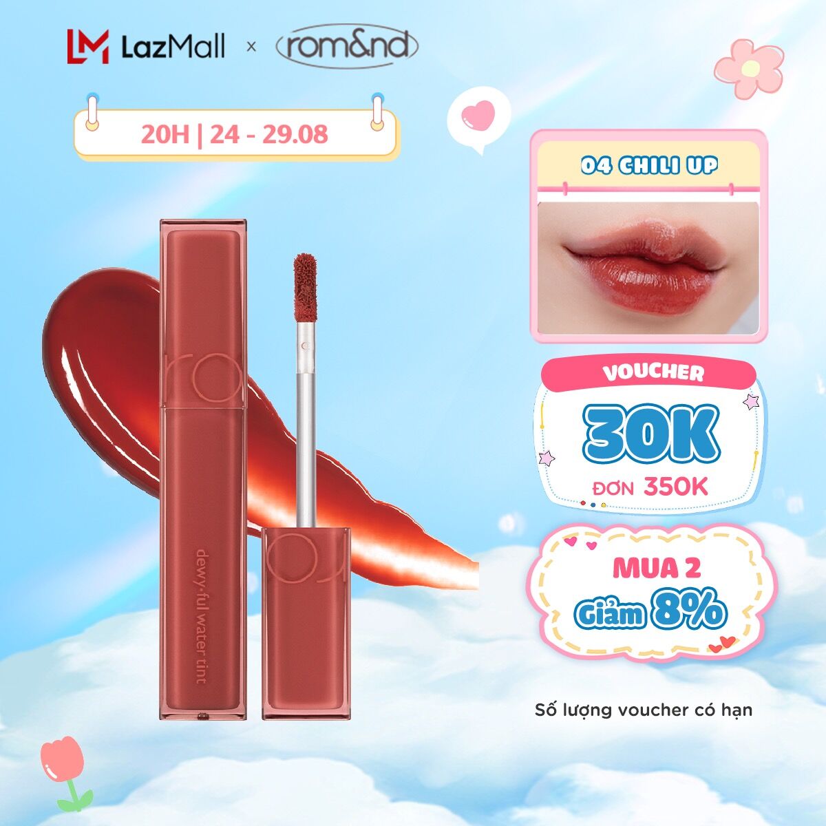 Son tint bóng, siêu lì cho đôi môi căng mọng Hàn Quốc Romand Dewyful Water Tint 5g