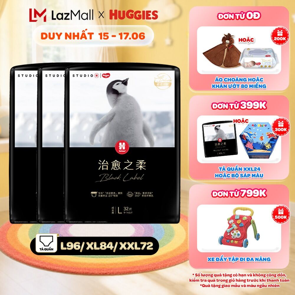 Combo 3 Tã dán/quần Huggies Black Label size M36/L32/XL28/XXL24 miếng