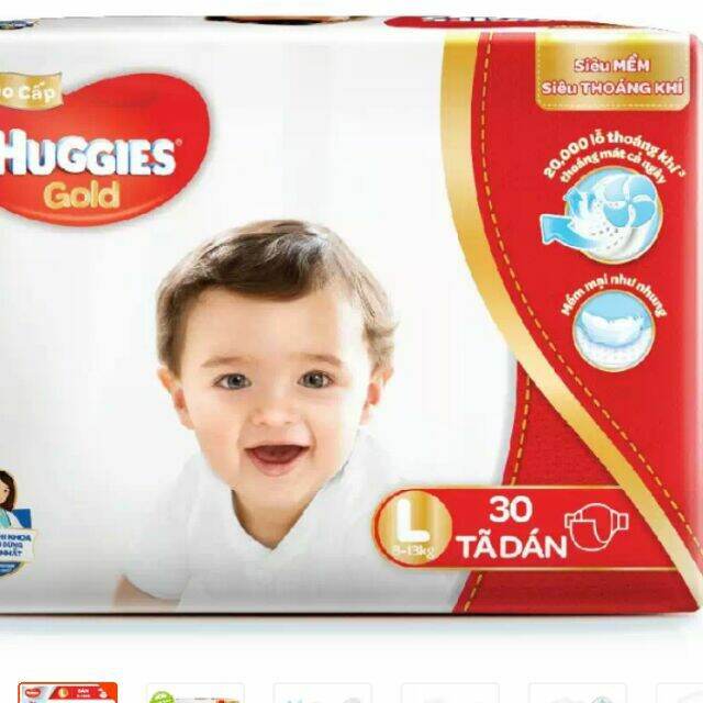 Tã bỉm dán cao cấp huggies gold l 30 miếng. date 13/10/2021