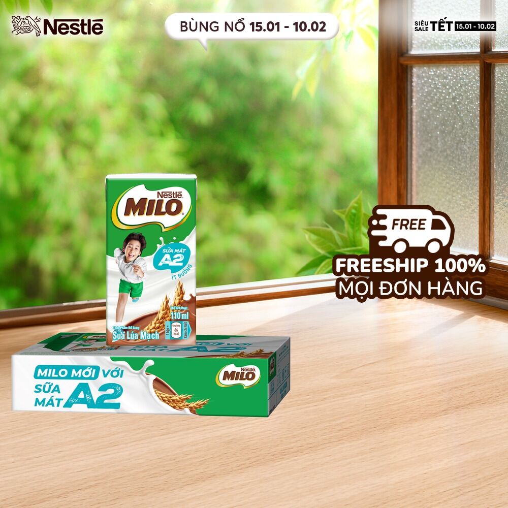 [ƯU ĐÃI THÁNG 2] [FREESHIP TOÀN QUỐC] Thùng Sữa Lúa Mạch Nestle MILO A2 MỚI 48 hộp (4x110ml)