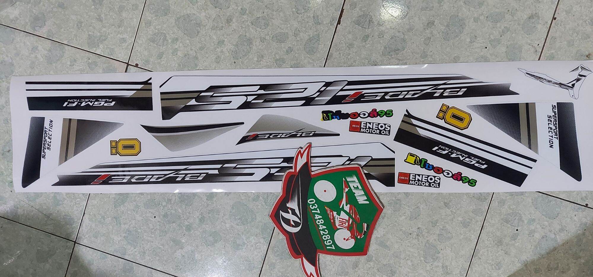 Tem xe Blade 110 , Tem rời cao cấp dán xe đen , xe trắng