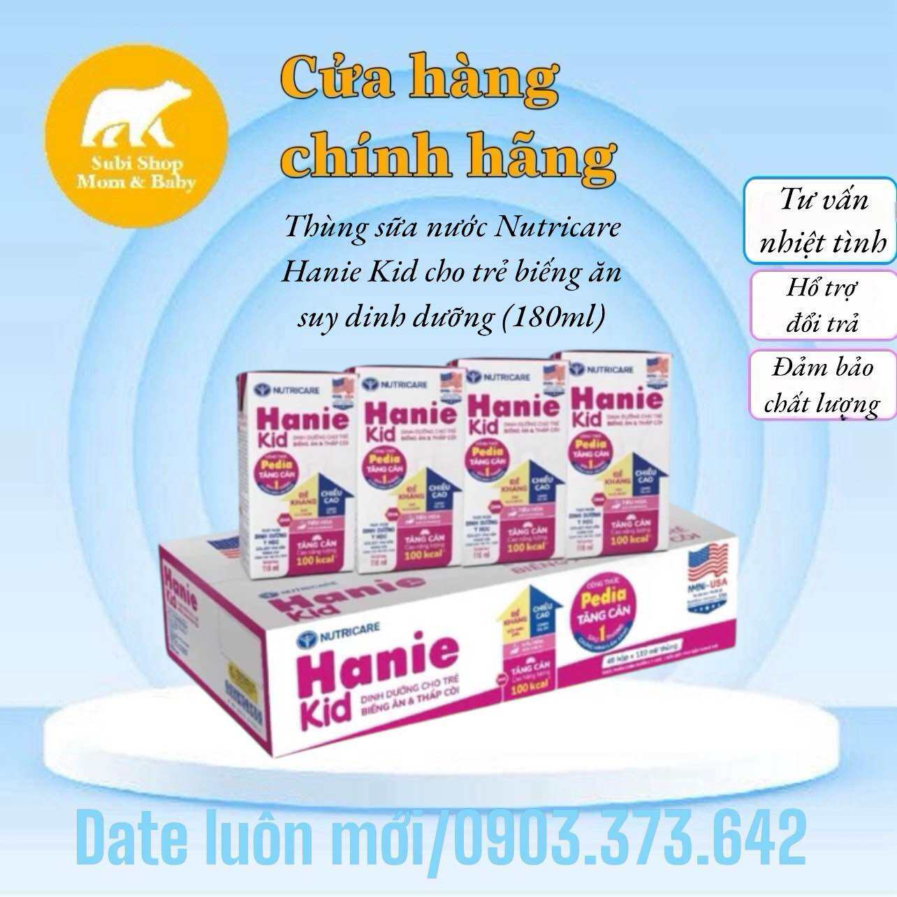 Thùng sữa nước Nutricare Hanie Kid cho trẻ biếng ăn suy dinh dưỡng (180ml)