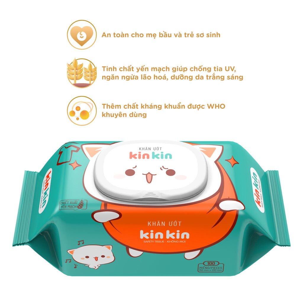 Khăn ướt Kinkin không mùi 100 tờ ( giao  màu ngẫu nhiên)