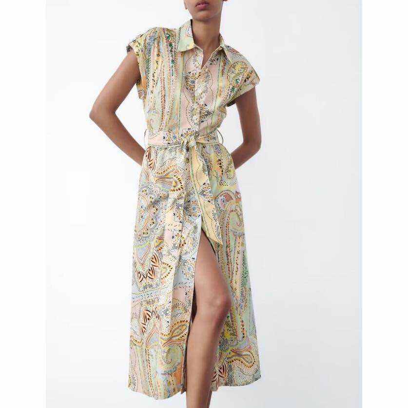 Đầm Sơ Mi Zara tay chờm hoạ tiết nhẹ nhàng