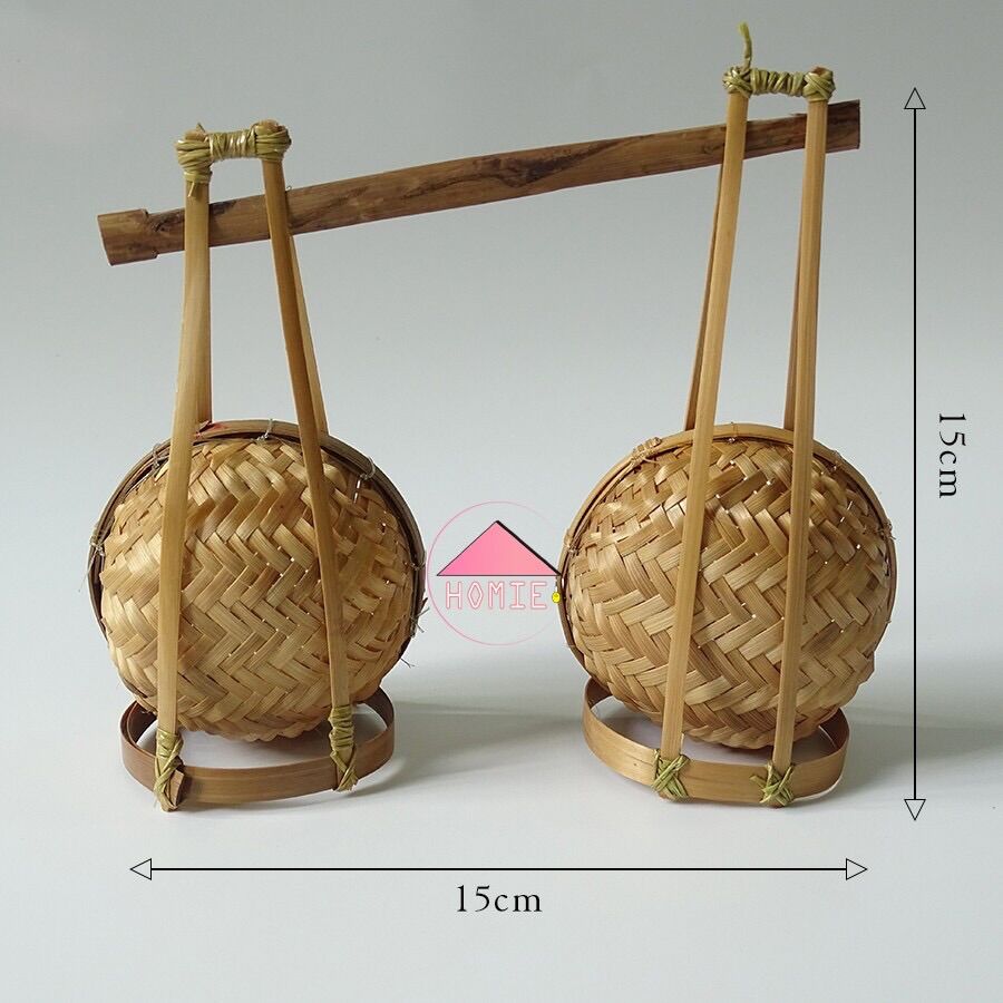 [PHỤ KIỆN TRANG TRÍ] [Phụ Kiện Chụp Ảnh] quang gánh tre mini để bàn gồm 2 thúng 2 quang 1 gánh