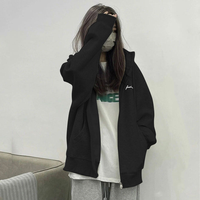 Áo Khoác Ngoài Mỏng American Retro High Street Hoodie Cho Nữ Xuân Thu Dáng Rộng Dài Tay Áo Len Cardigan Cardigan Áo Len Cardigan