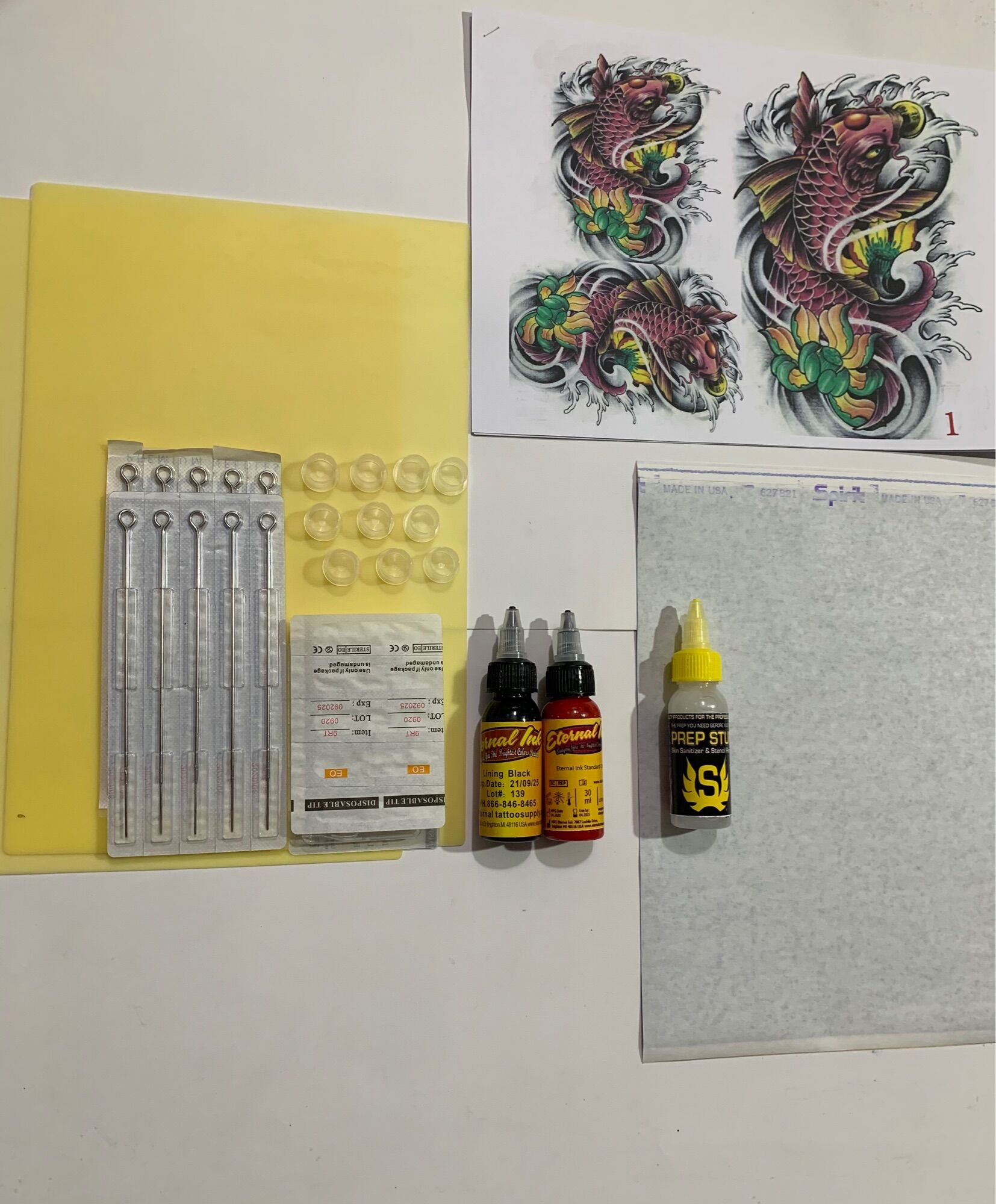 Combo 10 kim xăm + ngòi + 2 da A4 + 2 mực + giấy in