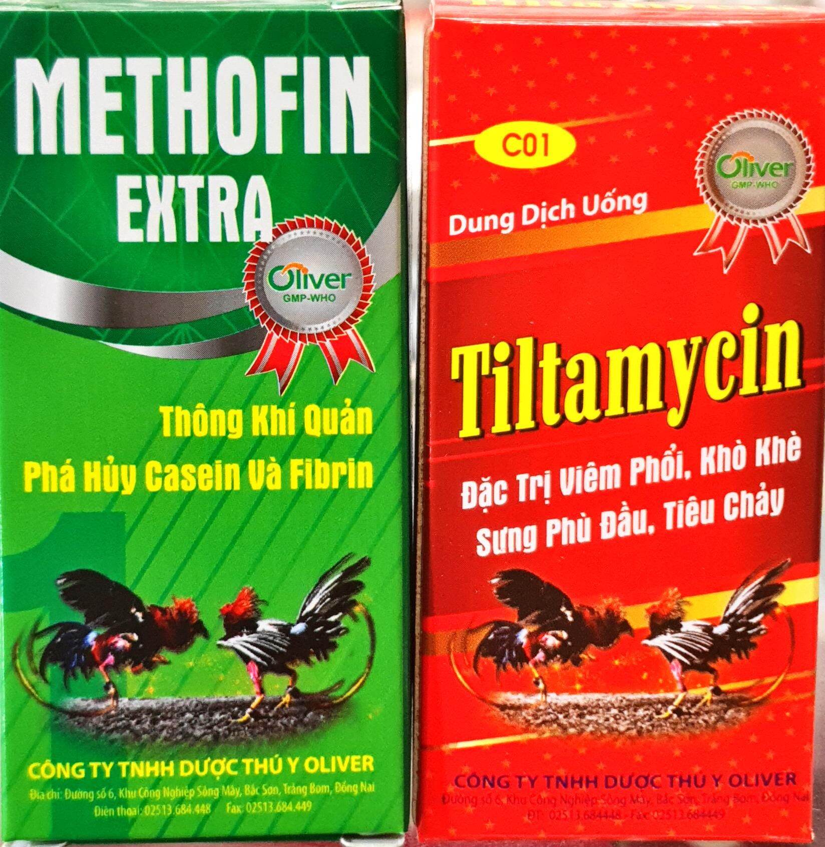 "Cặp bài trùng" chuyên tr.i đường hô hấp : Tiltamycin (10ml) + Methofin (10ml) - Thông khí quản, khò khè, sưng mặt cho gà đá