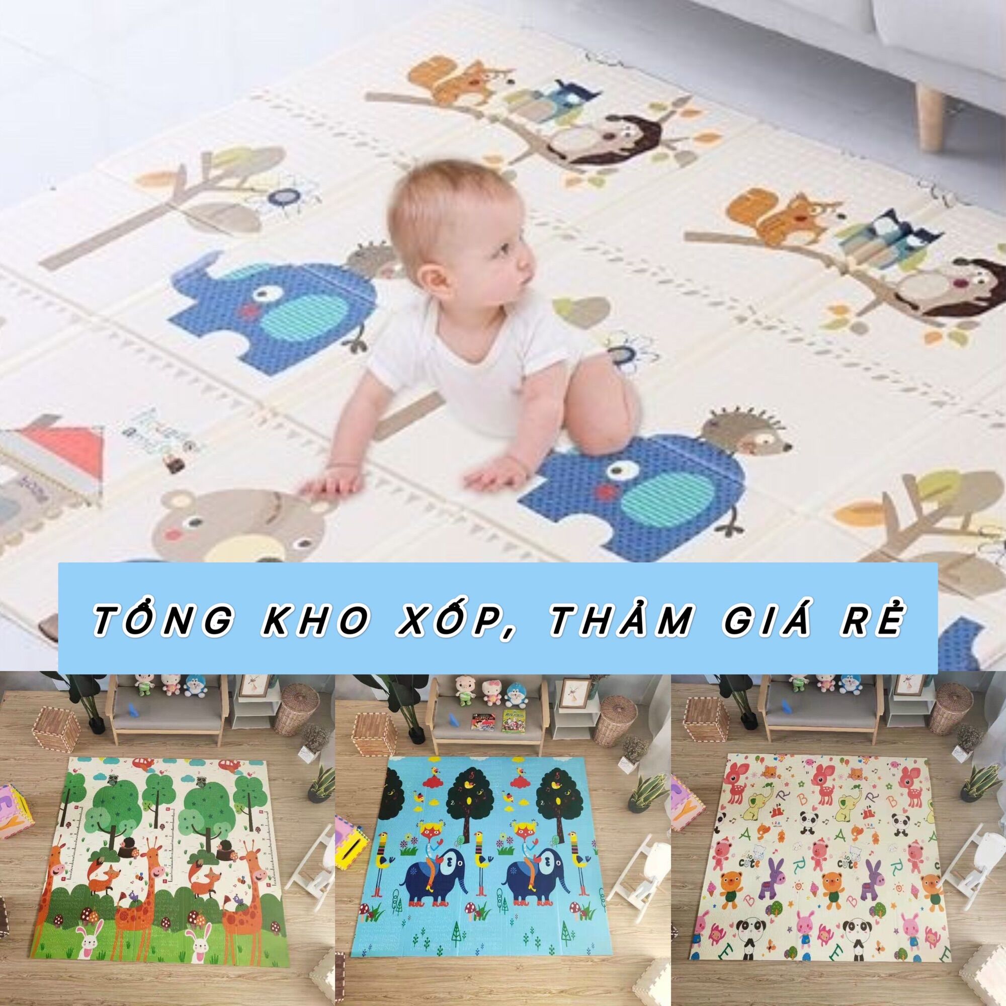 Thảm chiếu xốp XPE gấp gọn dành cho bé hàng loại 1 siêu đẹp siêu rẻ chống va đập bé 1.8mx2m
