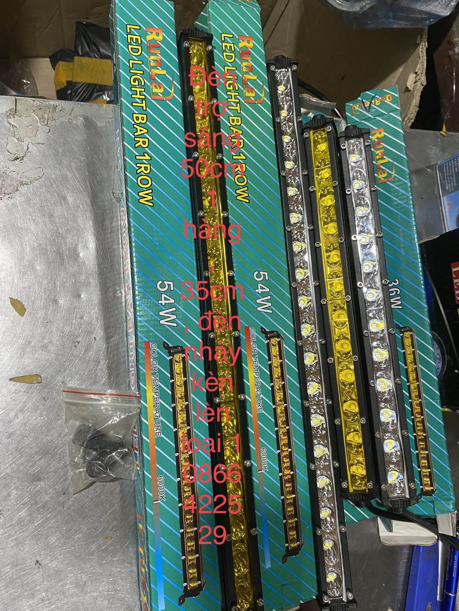 Đèn led trợ sáng 50cm, 33cm đèn nháy kèn 1 hàng bóng 12v -24v vàng , trắng run lai