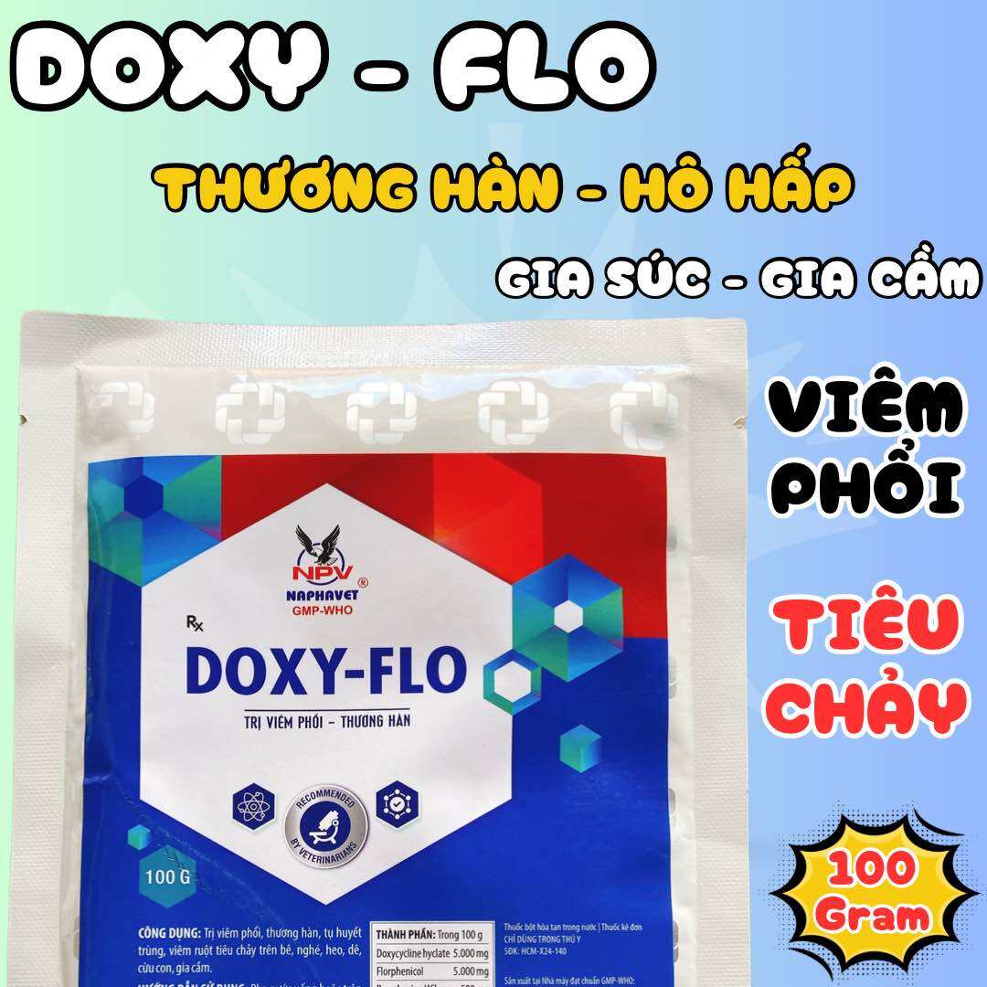 Doxy flo phòng trị hen khẹt, khò khè, thương hàn trên gà gói 100gram