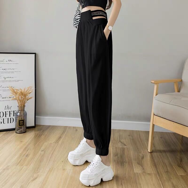 Quần jogger thể thao nữ bo gấu chất poly mặc mùa hè