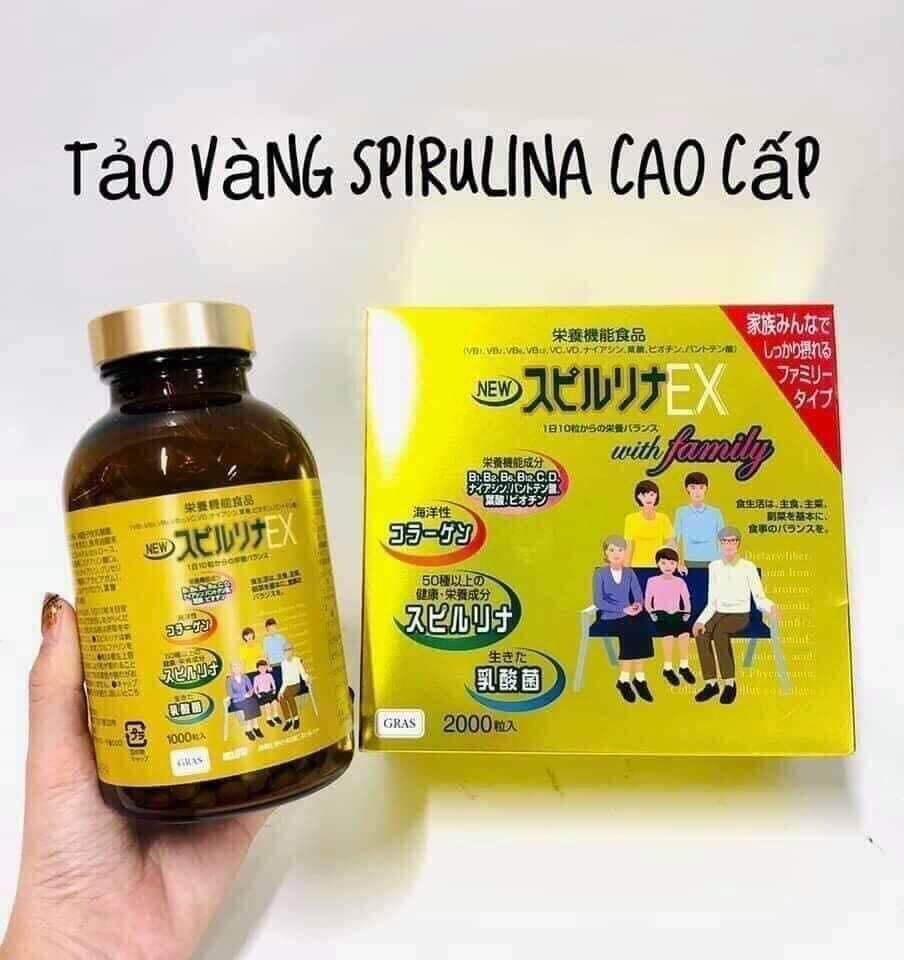 Hộp đựng Tảo vàng Ex 2000 viên Spirulina nội địa Nhật Bản