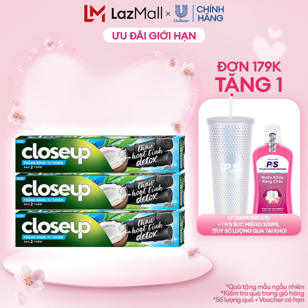 Combo 3 Kem Đánh Răng Closeup Giúp Làm Trắng Răng Tự Nhiên Sau 2 Tuần Với Chiết Xuất Dừa Và Than Hoạ