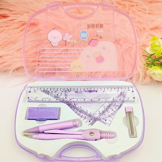 Bộ thước kẻ eke, compa, tẩy chì, hộp đựng...(bộ học sinh)