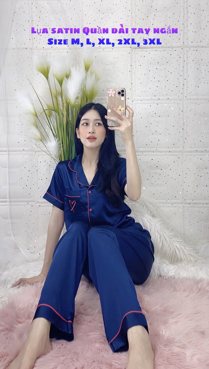 Bộ lụa satin viền màu trơn qdtn mềm mịn nhẹ mát_big size 2xl_từ 65kg-75kg