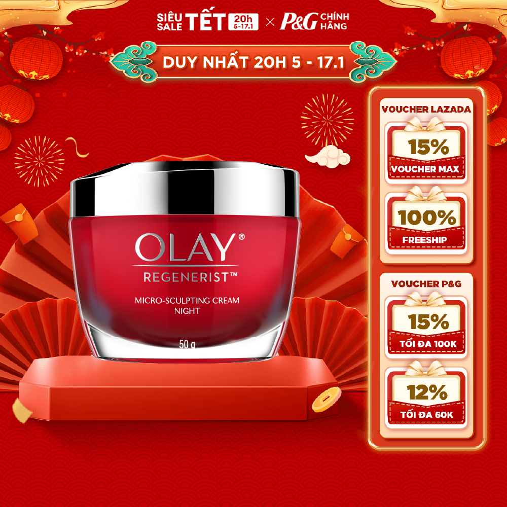 Kem Dưỡng Ban Đêm OLAY REGENERIST Căng Mướt, Sáng Khỏe & Phục Hồi Dấu Hiệu Lão Hóa Hũ 50G