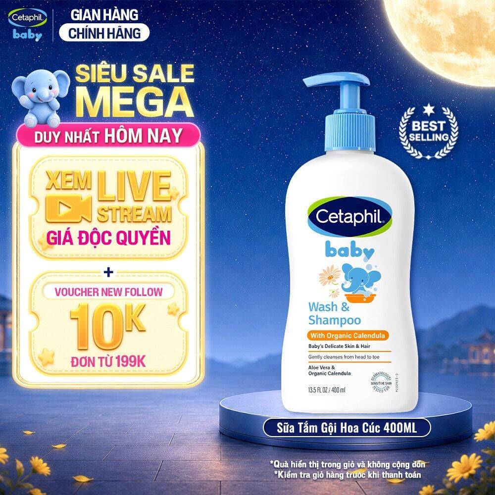 Sữa tắm dưỡng ẩm dịu lành cho bé với Calendula hoa cúc hữu cơ CETAPHIL BABY WSHAMPOO CALENDULA 400ML