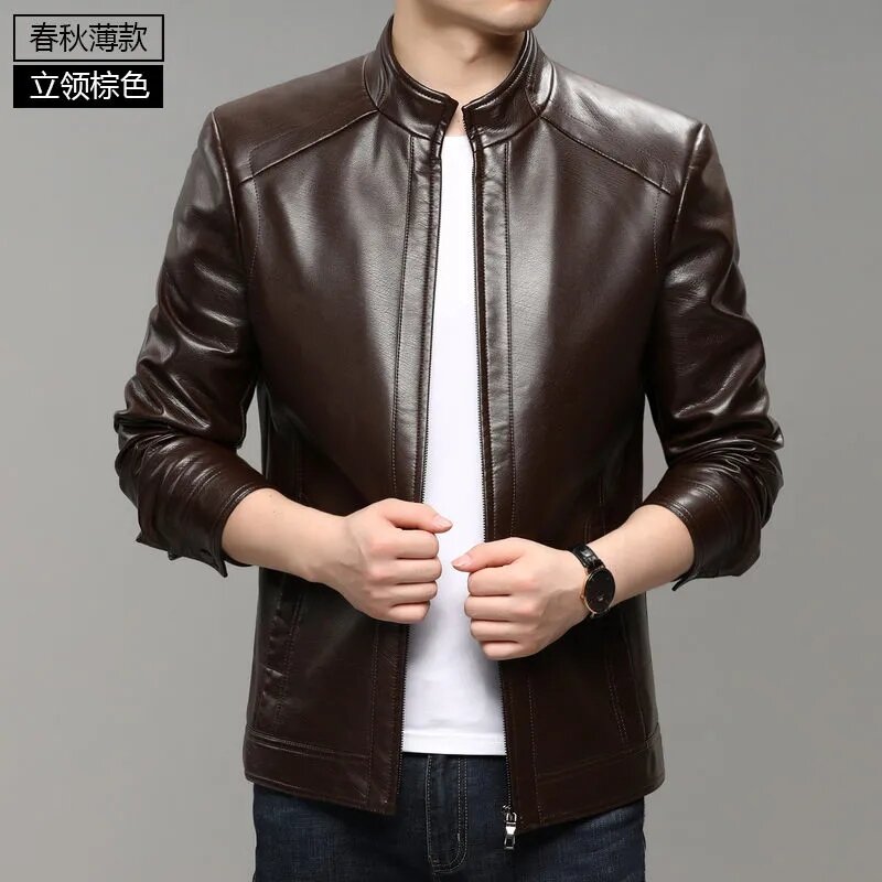 Áo Da Áo Khoác Nam Trang Phục Cho Bố Dày Dặn Áo Jacket Da PU Cho Nam Trung Niên Áo Khoác Da Chất Lượng Cao Áo Jacket Da Lộn