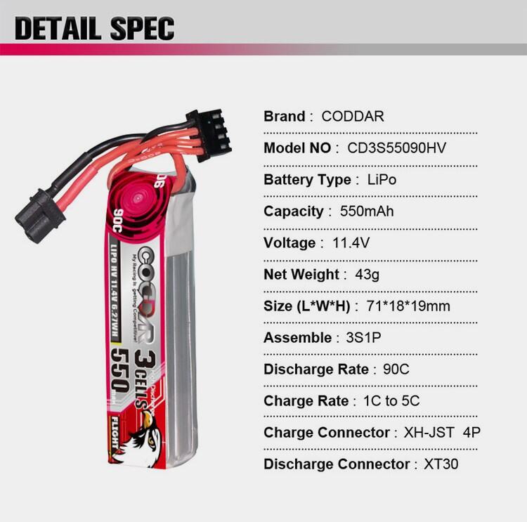 Pin LiPo Coddar 550mah 2S 3S 4S 6S 90C Pin Lithium Tăng Áp Lắp Ráp Trong Nhà Máy Sản Xuất Sọc Máy Ba