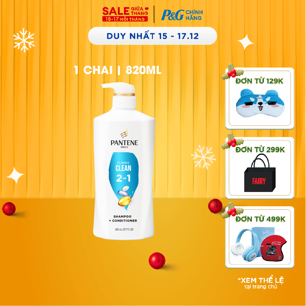  Dầu Gội Xả PANTENE Nhập Khẩu Mỹ 2IN1 Hương Classic Clean Chai 820ML 
