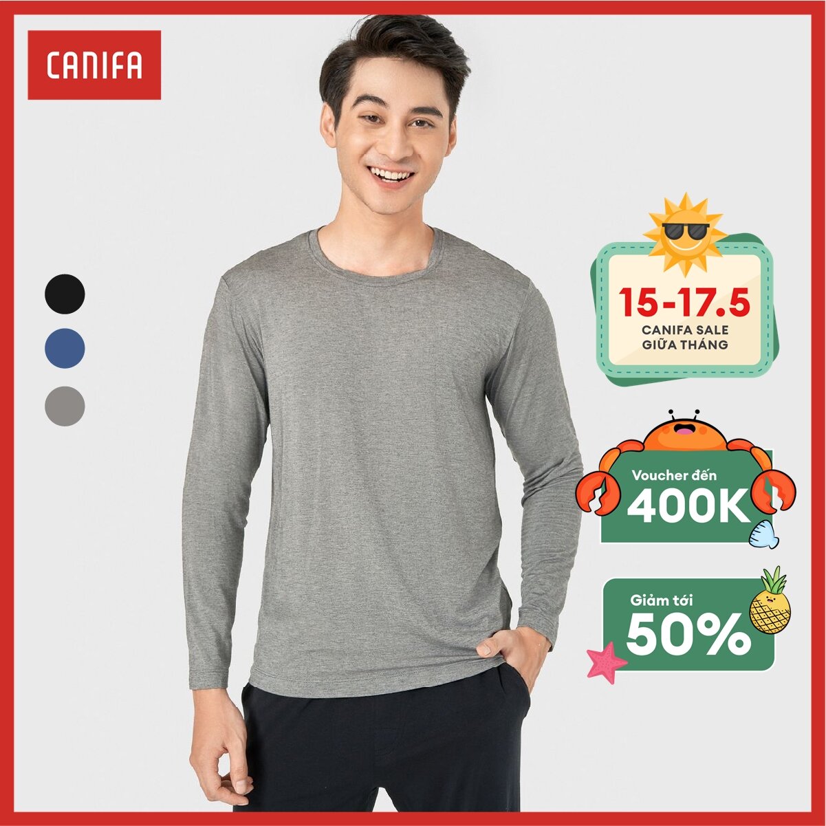 Áo giữ nhiệt nam canifa cổ tròn 8it22w005