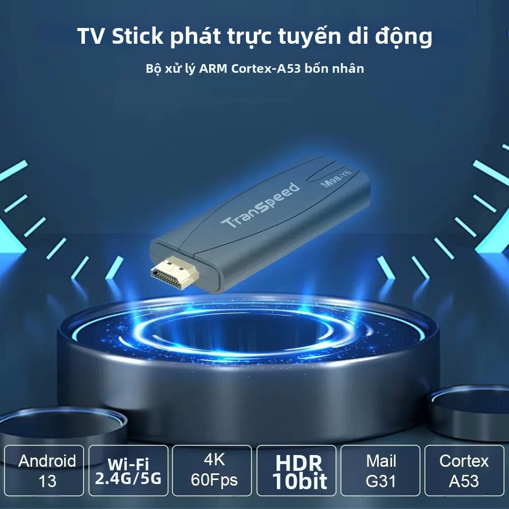 transpeed | Thiết Bị Thu Phát Tín Hiệu Truyền Hình Kỹ Thuật Số Transpeed 4K 3D TV Stick Android 13 Với Điều Khiển Bằng Giọng Nói, Wi-Fi Băng Tần Kép 2.4G&5G, Đầu Phát Đa Phương Tiện ATV