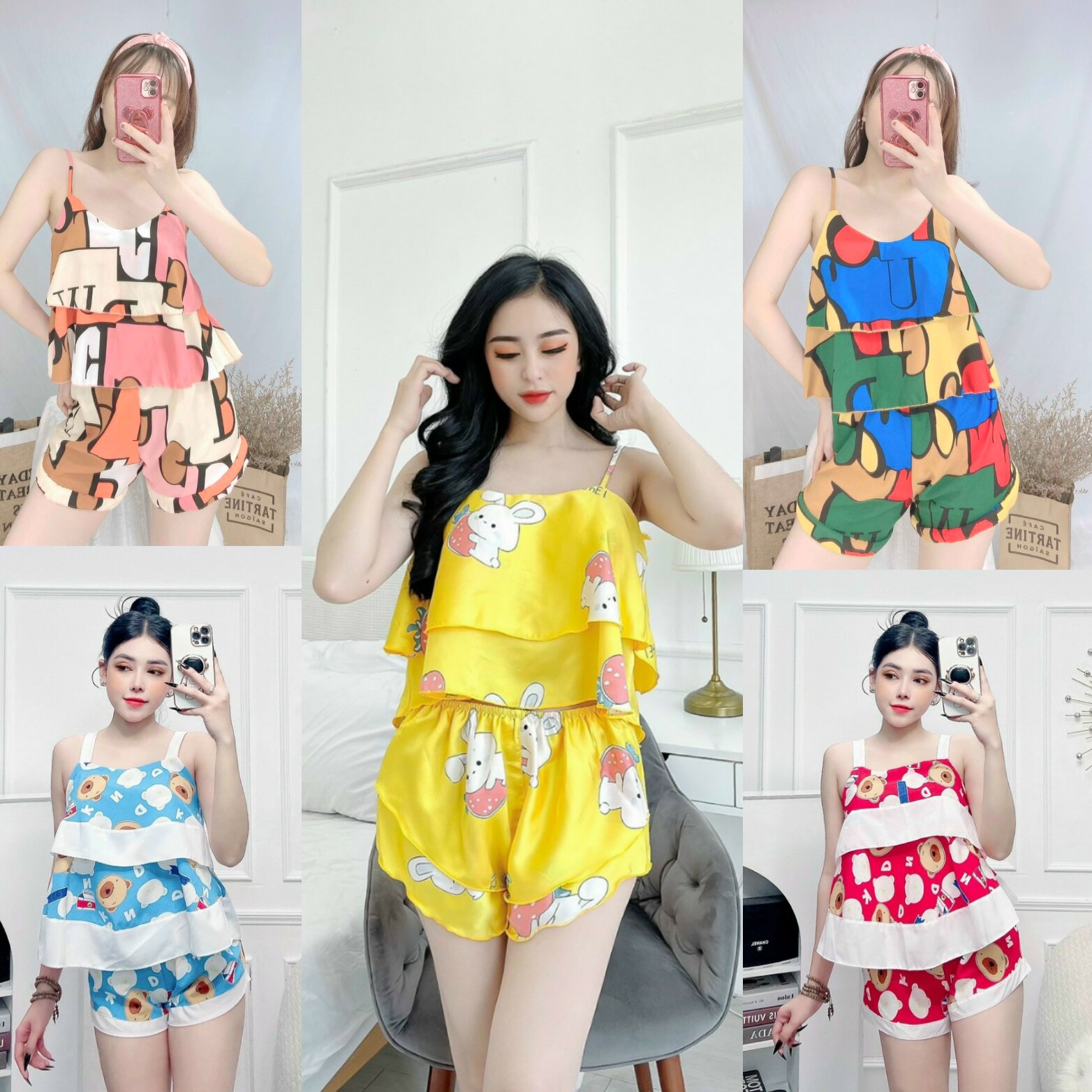 Đồ Bộ Lụa Nữ Mặc Nhà Kiểu Mới Hai Tầng Rẻ Đẹp - M43