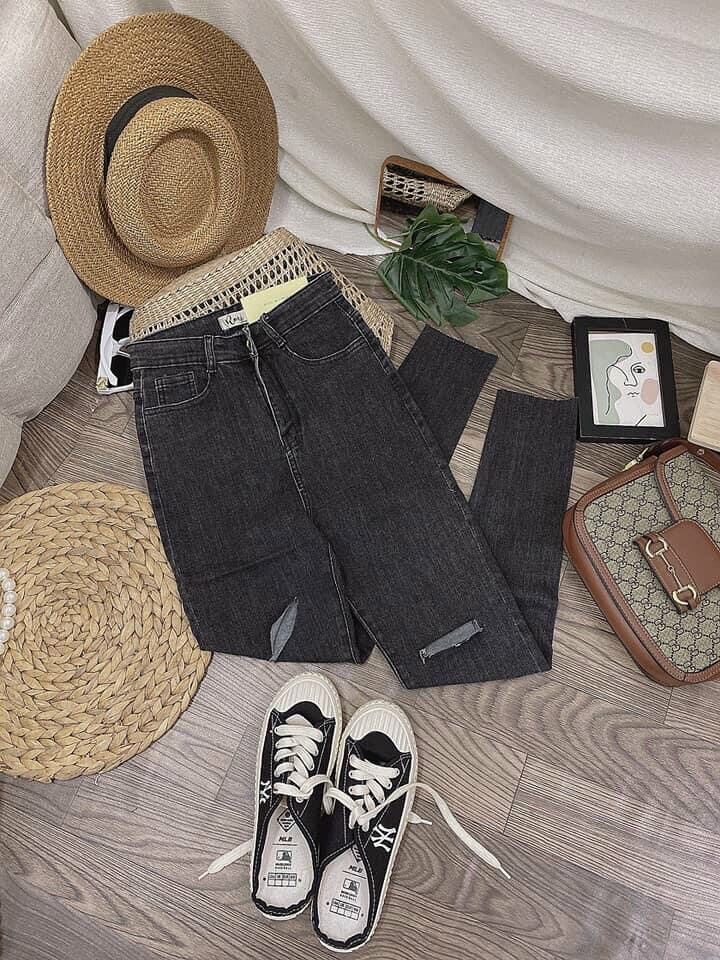[CHỈ 15 - 17.4 HOÀN TIỀN 15%] Jeans Dài Xám Co Giãn Lưng Cao Rách