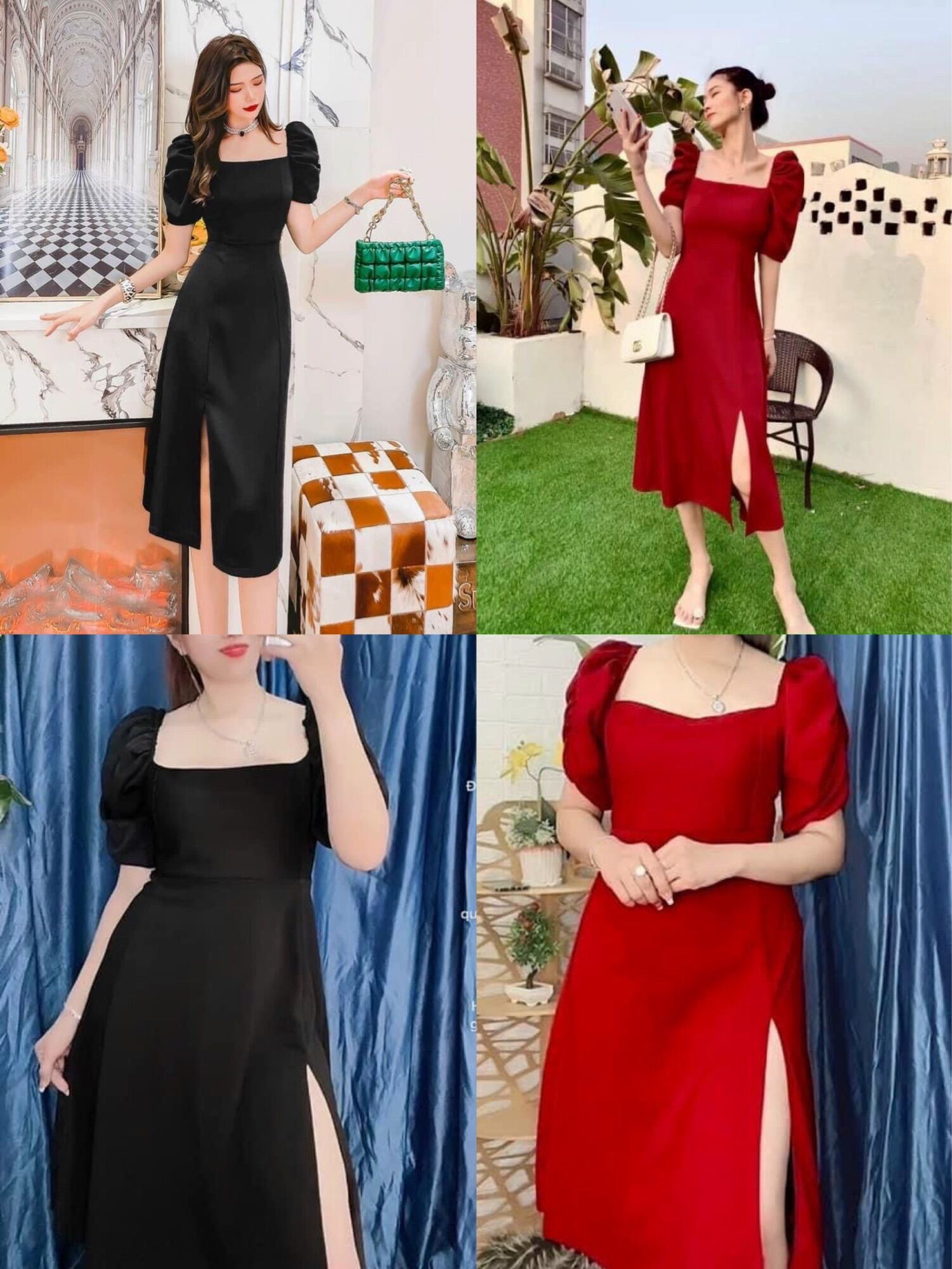 Đầm cổ vuông xẻ tà Big size dành cho khách ngoại cỡ từ 60-90 ký