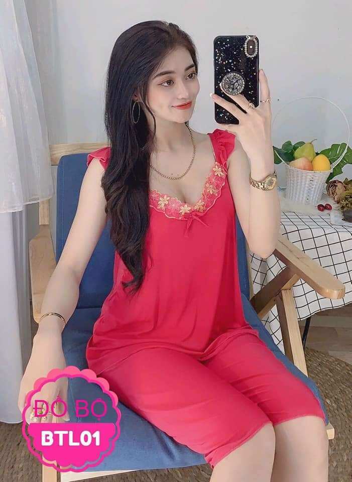 Đồ bộ lửng mặc ngủ thun lạnh mềm mại phối ren nhiều màu